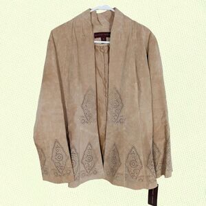NWT Margaret Godfrey Western Suede Leather Jacket 14 Tan‎ Buckskin Laser Cut